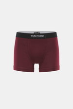 Tom Ford Boxershorts bordeaux in Slim Fit, sportlich und monochrom, frontal fotografiert, elastische Baumwolle, weicher Griff, elastischer Bund mit TOM FORD-Stitching, seitlicher Eingriff.
