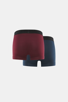 Tom Ford Boxershorts 2er-Set navy/bordeaux, sportlich, Slim Fit, reine Baumwolle, glatter Griff, elastischer Bund mit TOM FORD-Stitching, seitlicher Eingriff, Rückansicht.