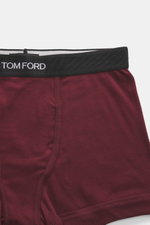 Tom Ford Boxershorts 2er-Set navy/bordeaux, sportlich, slim fit, reine Baumwolle, elastischer Bund mit TOM FORD-Stitching, seitlicher Eingriff, glatter Griff, Detailansicht von oben.