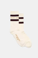 Golden Goose Strümpfe creme/dark bordeaux gestreift, seitliche Nahaufnahme, sportives Basic mit Baumwolle, Microfaser, Stretch, Rippstrick, Unisex.