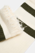 Close-up top view of Golden Goose Socks Cream/Dark Olive Striped showing rib knit texture and frayed edge detail, sporty and vintage.

<p>Sporty basic: The GOLDEN GOOSE socks impress with unparalleled comfort and a casual vintage look. </p>
<ul>
<li>mix o