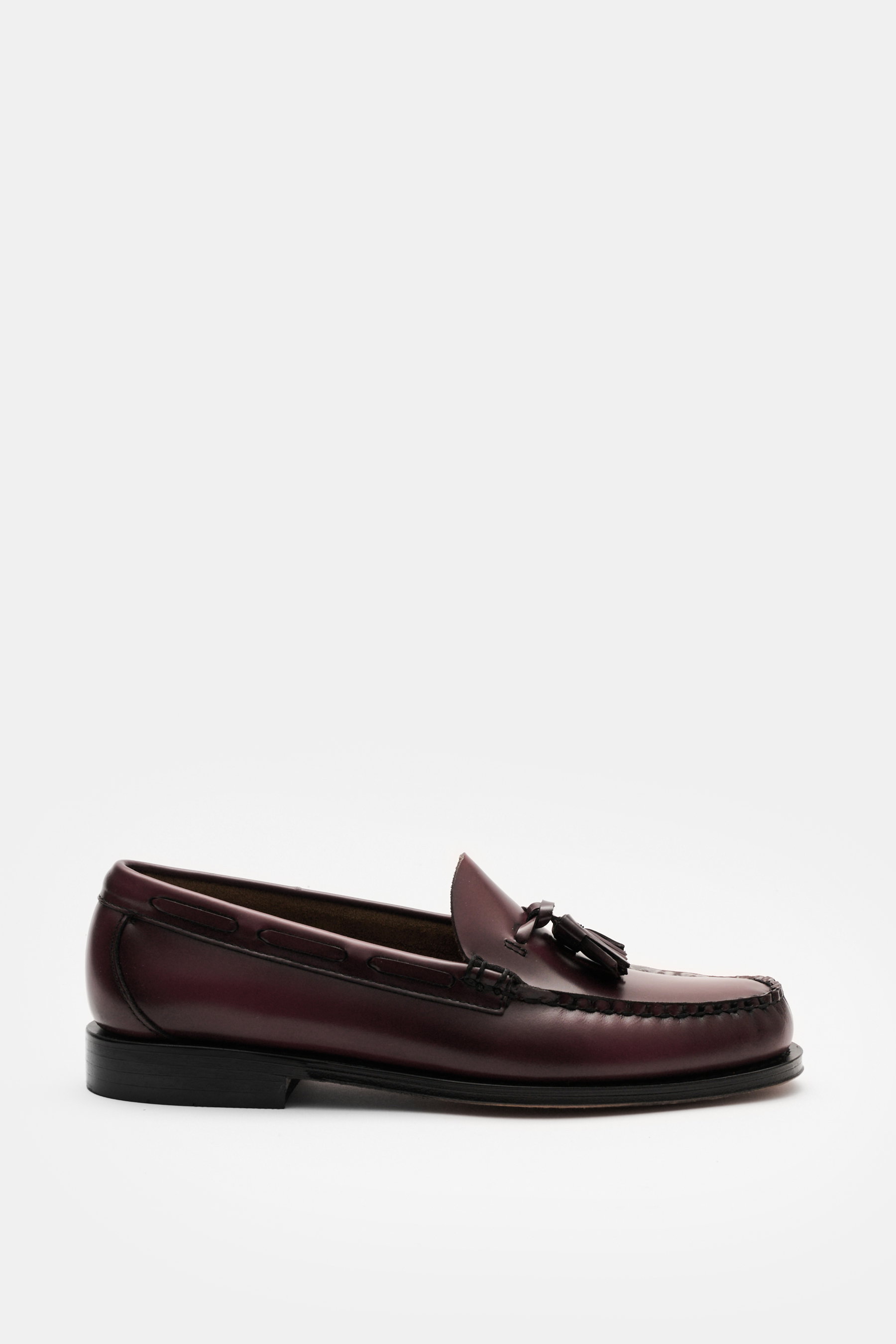 G.H.Bass Tassel Loafer 'Weejuns Larkin' bordeaux, Seitenansicht, edles Glattleder, Tassel, Zierschnürung, schmal zulaufend, Lederfutter, Komfortfußbett.