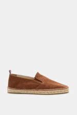 Side view of Castañer Espadrilles 'Joel' rostbraun in rust brown canvas with jute trim, elastic inserts, decorative stitching, and rubber sole.

<p>Die Espadrilles 'Joel' von CASTAÑER aus Canvas verbinden gekonnt die markentypische vulkanisierte Gummisohl
