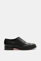 Santoni Oxford 'Collin' schwarz seitlich fotografiert, eleganter Lederschuh mit Full-Broguings, geschlossener Schnürung, ledernem Innenfutter, Goodyear-welted Laufsohle.