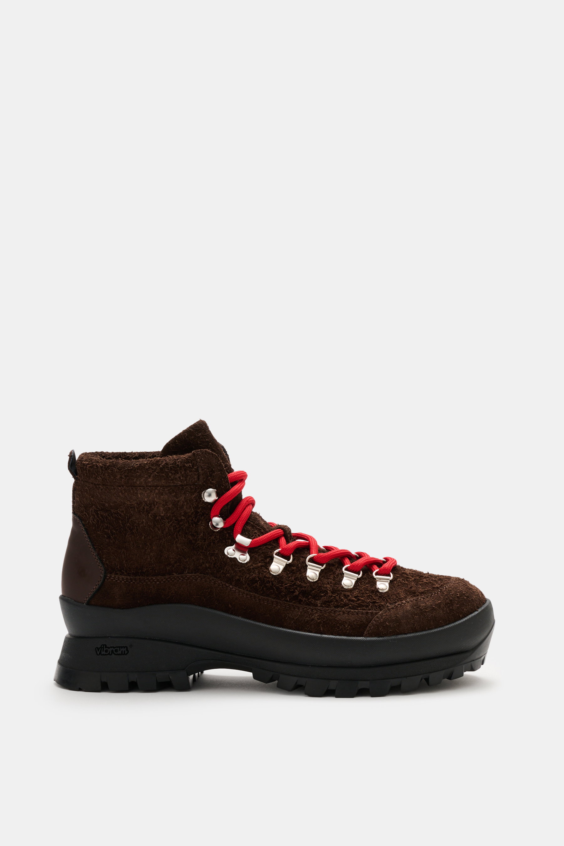 Collegium Schnürboot 'Pillar Summit' dunkelbraun/schwarz shown from the side, featuring robust velour leather, round form, smooth leather overlays, seven-hole lacing with hooks and eyelets, lace loops on the tongue, leather lining, practical pull loop, an