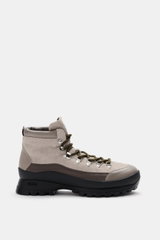 Collegium Lace-up boot grey/taupe/black shown from left side, durable suede leather, round shape, smooth leather overlays, seven-hole lacing with hooks and eyelets, tongue with shoelace loops, leather lining, practical pull loop, durable rubber sole with 