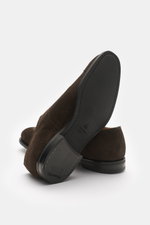 Church's Oxford 'Consul' dark brown suede shoe shown from sole and side view, features rubber heel, leather sole, and fine suede leather.

Description: <p>With this simple Oxford made of finest suede leather with an applied front cap and practical rubber 