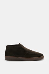 Fabiano Ricci Desert Boot 'Tennessee' dunkelbraun, seitlich fotografiert, Veloursleder, Ziernaht, Lammfellfutter, flexible Gummisohle, schmal.