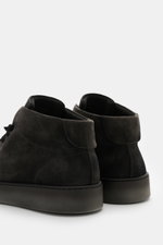 Fabiano Ricci High Top Sneaker 'Tennessee' dunkelgrau aus softem Veloursleder, Rückansicht, elastische Schnürung, flexible Gummisohle.