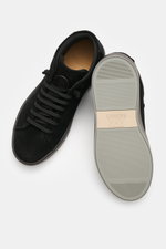 Fabiano Ricci High Top Sneaker 'Tennessee' schwarz, aus softem Veloursleder, sieben-Loch-Schnürung, Slip-on-Effekt, von oben und Sohle seitlich.
