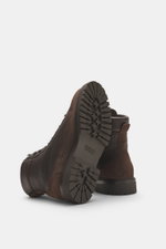 Brunello Cucinelli Dark Brown Lace-Up Boot shown from a close-up back and sole perspective, featuring grained and suede leather.

Description:  
<p>Robust lace-up boot by BRUNELLO CUCINELLI: This luxurious casual model is made from grained leather and sue