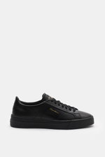 Santoni Sneaker 'Double Buckle' schwarz seitlich fotografiert, edles Glattleder, sieben-Loch-Schnürung, gepolsterter Schaftrand, flexible Kautschuksohle.