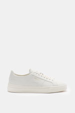 Santoni Sneaker 'Double Buckle' weiß seitlich fotografiert, edles Glattleder, sieben-Loch-Schnürung, tonale Overlays, gepolsterter Schaftrand, Lederinnenfutter, flexible Kautschuksohle.