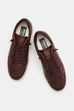Golden Goose Sneaker 'Ball Star' bordeaux/sand, Draufsicht, Vintage-Finish, Nappaleder, Used-Optik, acht Loch Schnürung, gepolsterter Schaftrand, flexible Gummisohle.
