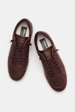 Golden Goose Sneaker 'Ball Star' bordeaux/sand, Draufsicht, Vintage-Finish, Nappaleder, Used-Optik, acht Loch Schnürung, gepolsterter Schaftrand, flexible Gummisohle.