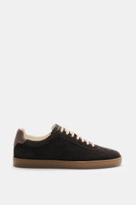 Side view of Brunello Cucinelli Sneakers grey brown in smooth suede with tapered silhouette, seven-eyelet lacing, and natural rubber outsole.

Description: <p>These retro sneakers in smooth suede by BRUNELLO CUCINELLI promise a flexible and lightweight 
