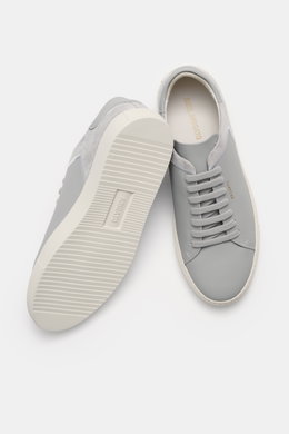 Top-down view of Axel Arigato Sneaker 'Clean 90 Split' grey showing mix of smooth and suede leather, round toe, and rubber sole.