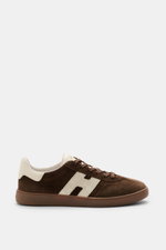 Hogan Sneaker 'Cool Allacciato' dunkelbraun/offwhite aus Veloursleder, seitliche H-Initiale, Memory-Foam-Fußbett, seitliche Ansicht, sieben-Loch-Schnürung.