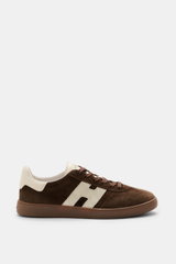 Hogan Sneaker 'Cool Allacciato' dunkelbraun/offwhite aus Veloursleder, seitliche H-Initiale, Memory-Foam-Fußbett, seitliche Ansicht, sieben-Loch-Schnürung.
