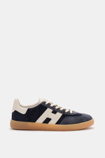 Hogan Sneaker 'Cool Allacciato' dark brown/off-white shown from the side, featuring supple suede leather, seven-hole lacing, contrast overlays, logo tongue, padded collar, H-shaped brand initial, leather/textile lining, memory foam footbed, and flexible r