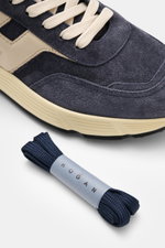 Hogan Sneaker 'Hyperlight Allacciato' graublau/beige, Detailaufnahme von oben, Veloursleder, Kontrast-Overlays, Memory-Foam-Fußbett, bequeme Sportschuh-Optik.