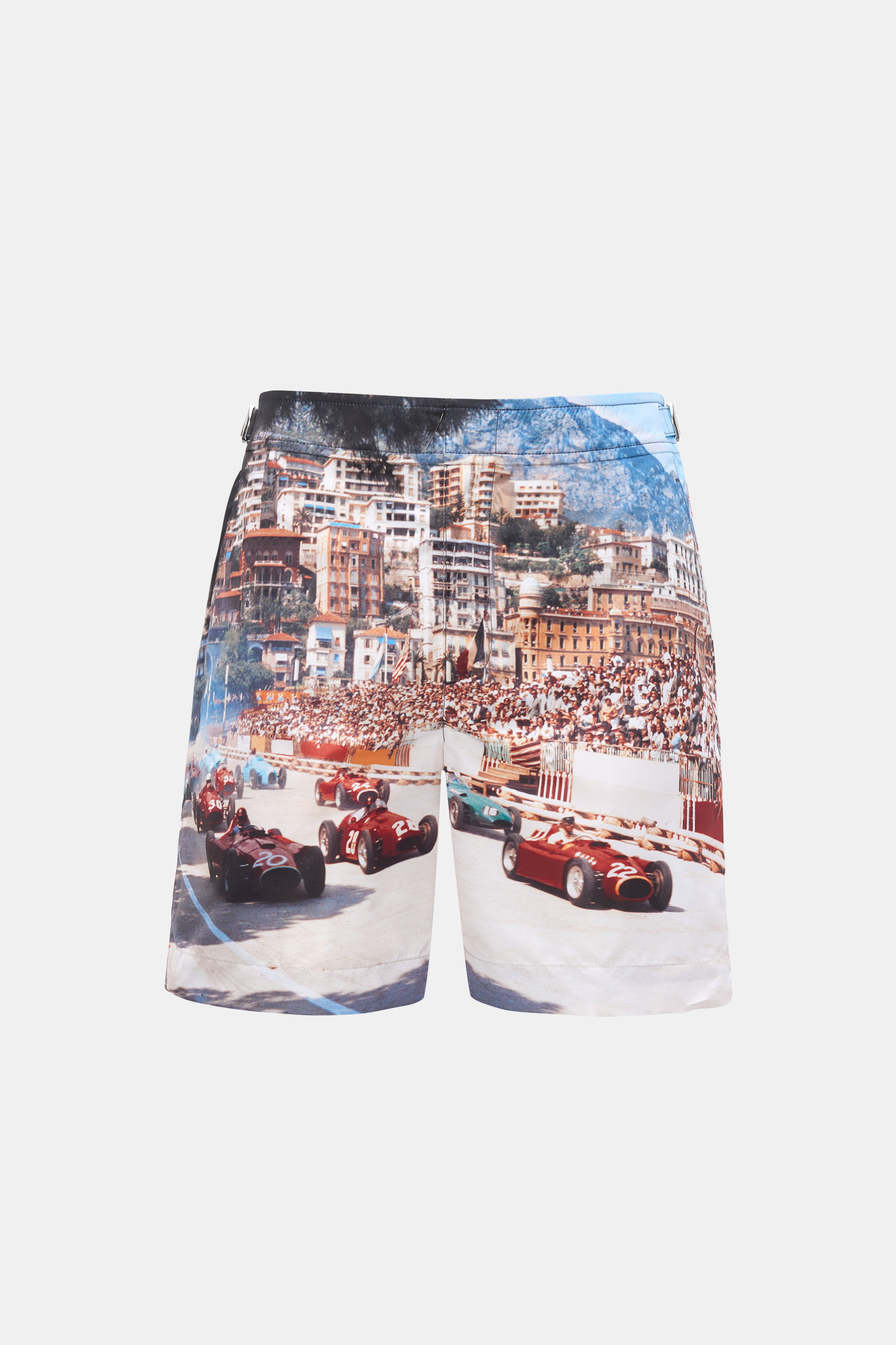 Orlebar Brown Badeshorts 'Bulldog Photographic' hellblau/orange/beige gemustert