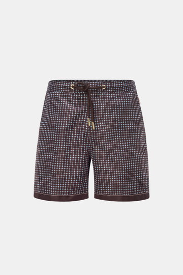 Orlebar Brown Badeshorts 'Bulldog' dunkelbraun/blau gemustert