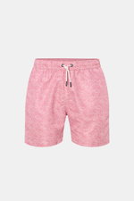 Front view of 04651/ A trip in a bag Badeshorts 'Seamap' hellrot/weiß gemustert with elastic waistband, drawstring, side and back pockets, quick-dry microfiber.