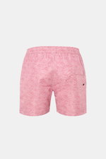 Rear view of 04651/ A trip in a bag Badeshorts 'Seamap' hellrot/weiß gemustert in quick-drying microfiber with a nautical chart pattern, elastic waistband, side pockets, back pocket with flap, mesh lining, and short side slits.