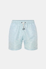 Front view of 04651/ A trip in a bag Badeshorts 'Seamap' mint/weiß gemustert with quick-drying microfiber, elastic waistband, side pockets, and mesh lining.