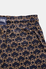 Vilebrequin Badeshorts 'Moorise' dark navy/beige gemustert, Rückansicht, elastischer Bund, Tasche mit Klettverschluss, hochwertige Microfaser.