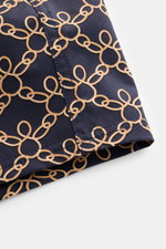 Vilebrequin Badeshorts 'Moorise' dark navy/beige gemustert, Nahaufnahme seitlich, hochwertige Microfaser, Regular Fit, elastischer Bund.