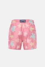 Vilebrequin Badeshorts 'Moorea' rosé/mint/gelb gemustert, Rückansicht, elastischer Bund, Tasche mit Klettverschluss, schnell trocknende Microfaser