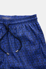 Vilebrequin Badeshorts 'Mahina' dunkelblau/schwarz gemustert, Frontansicht, elastischer Bund, Tunnelzug, hochwertige Microfaser, Regular Fit.