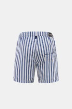 Jacob Cohen Badeshorts navy/weiß gestreift, Rückansicht, Regular Fit, elastischer Bund mit Tunnelzug, paspelierte Taschen, kurze Saumschlitze.