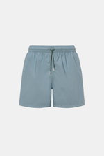 Fedeli Badeshorts 'Madeira Airstop' rauchblau, frontale Nahaufnahme, Regular Fit, elastischer Bund, schnell trocknende Microfaser, Taschen.