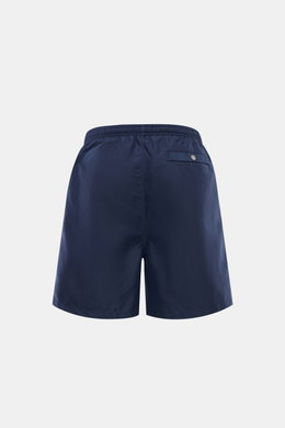 Rear view of Ami Paris Swim shorts navy in smooth navy microfibre with elastic waistband, back snap button pocket, and regular fit.

Description: <p>Perfect for beach and pool: These swim shorts by AMI PARIS combine sporty style with fine microfibre fabri