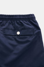 Close-up rear view of Ami Paris Swim shorts navy showing elasticated waistband and back pocket with snap button.

Description: 
<p>Perfect for beach and pool: These swim shorts by AMI PARIS combine sporty style with fine microfibre fabric.</p>
<ul>
<li>Hi