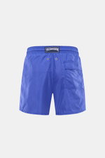Vorderansicht der Vilebrequin Badeshorts 'Moorea' blau aus leichter Microfaser mit elastischem Bund, Taschen und VILEBREQUIN-Label.