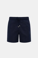 Vorderansicht der Vilebrequin Badeshorts 'Moorea' navy aus leichter Microfaser mit elastischem Bund, Tunnelzug und Taschen.