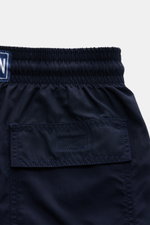 Vilebrequin Badeshorts 'Moorea' navy, Rückansicht mit elastischem Bund, Gesäßtasche mit Klettverschluss aus hochwertiger Microfaser.