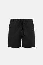 Vorderansicht der Vilebrequin Badeshorts 'Moorea' schwarz aus leichter Microfaser mit elastischem Bund, Tunnelzug und Taschen.