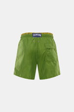 Vilebrequin Badeshorts 'Moka' oliv, Rückansicht, Regular Fit, Microfaser, elastischer Bund, Tasche mit Klettverschluss, Entwässerungsösen, Turtle-Stitching.