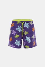 Vilebrequin Badeshorts 'Moka' violett/multicolor gemustert, Frontansicht, Microfaser, elastischer Bund mit Tunnelzug, Allover Schildkröten-Print