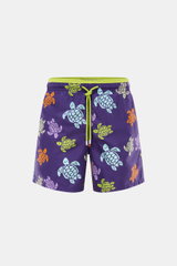 Vilebrequin Badeshorts 'Moka' violett/multicolor gemustert, Frontansicht, Microfaser, elastischer Bund mit Tunnelzug, Allover Schildkröten-Print
