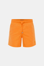 Vorderansicht der Vilebrequin Badeshorts 'Moorea Magic' orange aus hochwertiger, wasserreaktiver Microfaser, Regular Fit mit elastischem Bund.