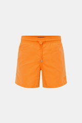 Vorderansicht der Vilebrequin Badeshorts 'Moorea Magic' orange aus hochwertiger, wasserreaktiver Microfaser, Regular Fit mit elastischem Bund.