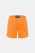 Rückansicht der orangefarbenen Vilebrequin Badeshorts 'Moorea Magic' aus wasserreaktiver Microfaser mit elastischem Bund, Tasche, Mesh-Futter.