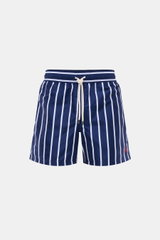 Front view of Polo Ralph Lauren Swim shorts 'Traveler' navy/white striped with elasticated waistband and drawstring.

<p>Stylish confidence for your travels: These POLO RALPH LAUREN swim shorts are the perfect companion for your next holiday in the sun.</