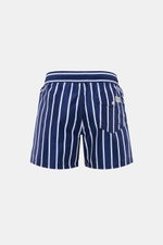 Rear view of Polo Ralph Lauren Swim shorts 'Traveler' navy/white striped with elasticated waistband, back pocket with button flap, and classic stripes.

<p>Stylish confidence for your travels: These POLO RALPH LAUREN swim shorts are the perfect companion 